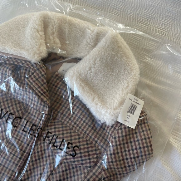 Brand New - AVEC LES FILLES Faux Shearling Collared Plaid Aviator Jacket 🤎✨ - Picture 12 of 16